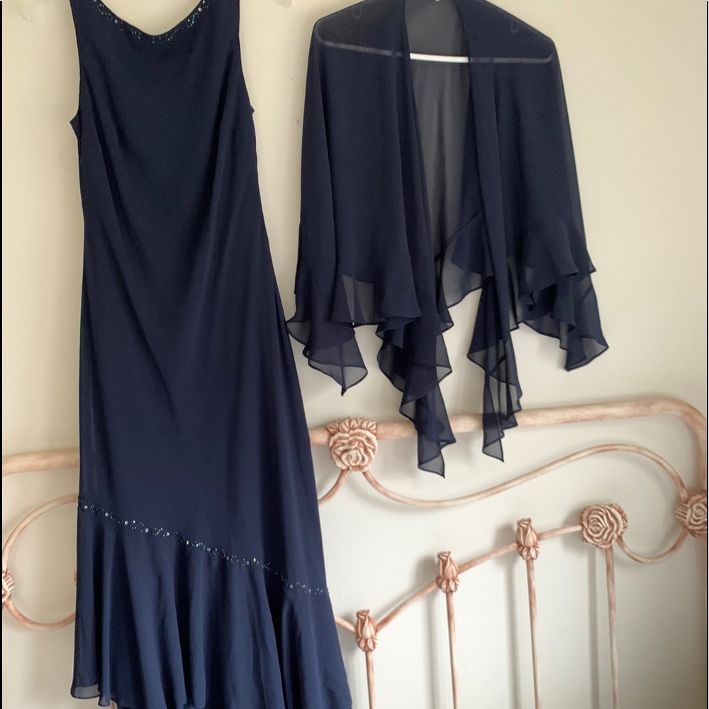 Deep blue gown with matching wrap